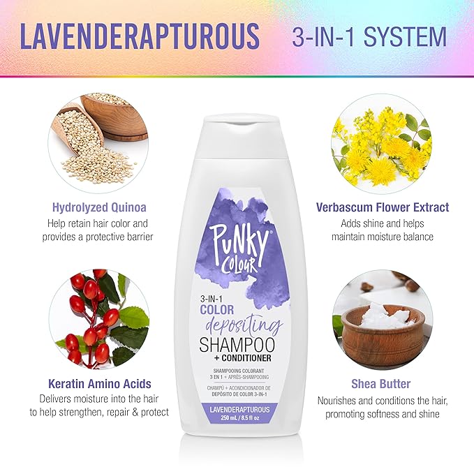 Punky Colour 3-in-1 Color Depositing Conditioner & Hair Cleanser - Lavenderapturous, Semi Permanent Hair Color Conditioner, Long-Lasting Hair-Dye, 8.5 fl oz.