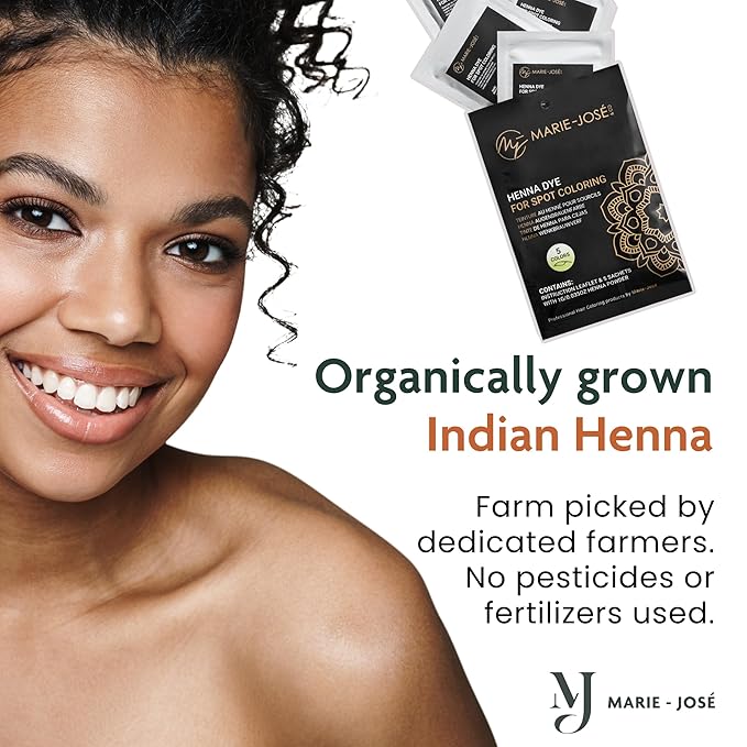 Marie-José Henna Dye - Professional Henna Tint for Spot Coloring - Covers Grey Hair - Root Touch Up - Good for 50 Applications (5 Colors Set)