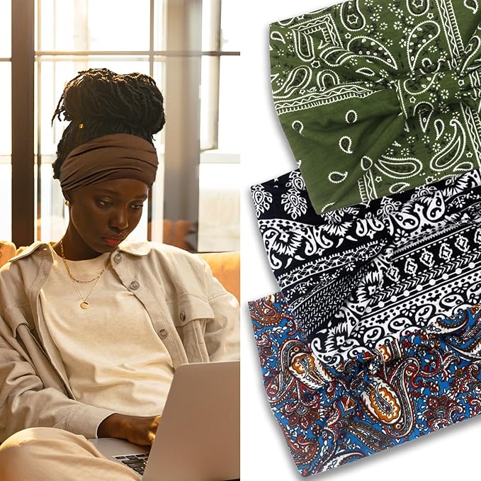 IVARYSS Wide Headbands for Women, Knotted Head Wraps Turbans, Large African Style Head Bands Hair Accessories, 6 Pack (Floral)