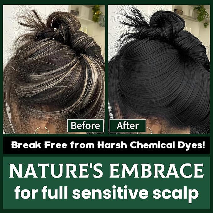 Black Hair Dye Shampoo 6-in-1 Unisex Natural Herbal Formula, Hair Color Shampoo for Women&Man Long-Lasting Color for Grey Coverage Home & Salon (Natuarl Black)