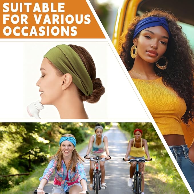 12 Pcs Headbands for Women Wide Sports Sweat Absorb Headbands Thick Sports Stretchy Sweat Bands Non-Slip Hair Bands for Running Yoga Boho Twisted Hair Accessories
