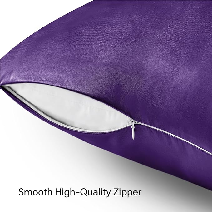 BEDELITE Satin Pillowcase with Zipper, Plum Purple King Size Pillow Cases Set of 2, Super Soft and Cooling Similar to Silk Pillow Cases, Gift for Women Men(20x36 Inches)