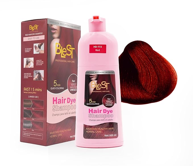 Hair Dye 2-in-1 Shampoo Color for Quick Gray Coverage – Semi Permanent Hair Color for Men and Women – 500ml (Red)