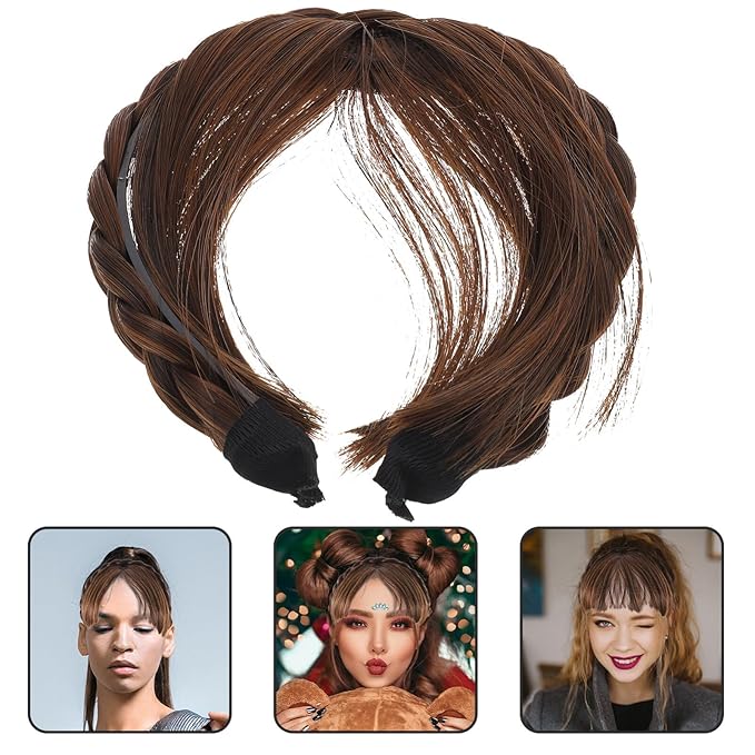 Headband Wig with Front Hair Bangs Synthetic Fringe Hair Extensions for Women Girls Comfortable Adjustable Fit Natural Look