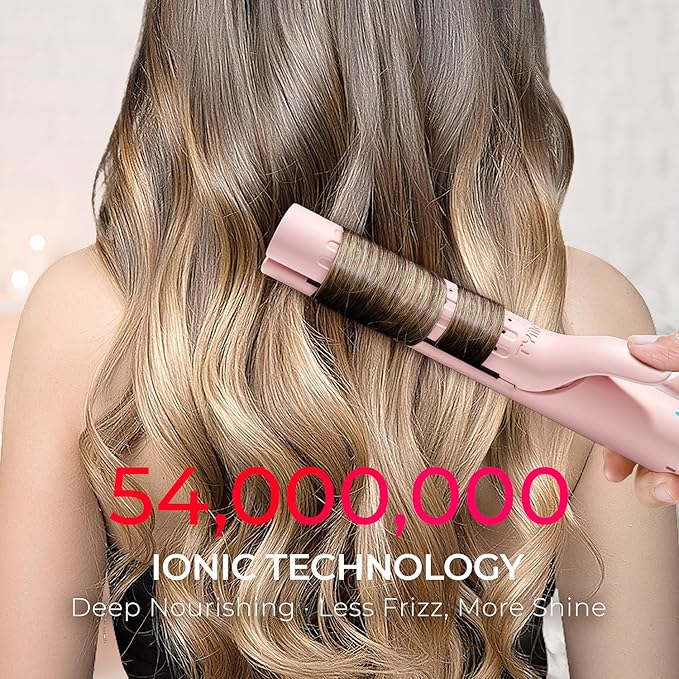 TYMO Airflow Curling Iron for Lasting Curls - Flat Iron Hair Straightener and Curler 2 in 1, Anti-Scald Ionic Curling Wand 1.25 Inch, 360° Cool Air, 5 Temps & Dual Voltage for Long Short Hair, Pink