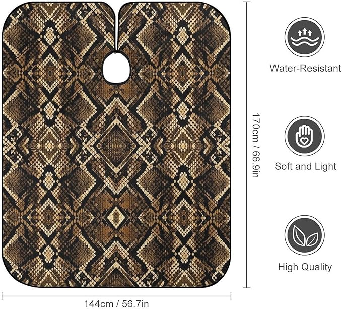 Barber Cape Cool Brown Snake Skin Hairdressing Gown Cover, Adjustable Hairdresser Apron for Hair Dye, Profession Barbershop Supplies