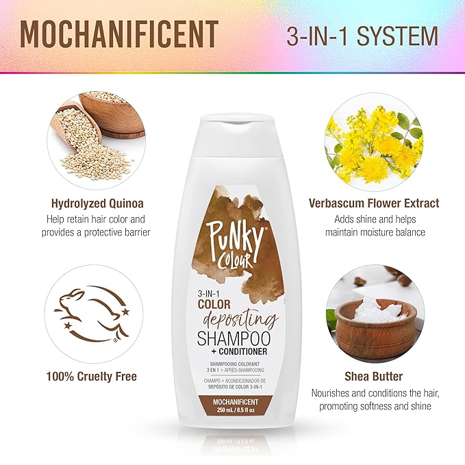 Punky Colour 3-in-1 Color Depositing Conditioner & Hair Cleanser - Mochanificent, Semi Permanent Hair Color Conditioner, Sulfate-Free Hair-Dye, 8.5 fl oz.