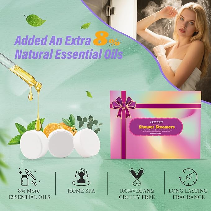 docolor Shower Steamers Aromatherapy 8 Pack Gifts for Women Mother Day Gift Mom Men, Birthday Gifts for Her Stress Relief Home Spa, Lavender Natural Essential Oil Self Care Relaxation Shower Bombs
