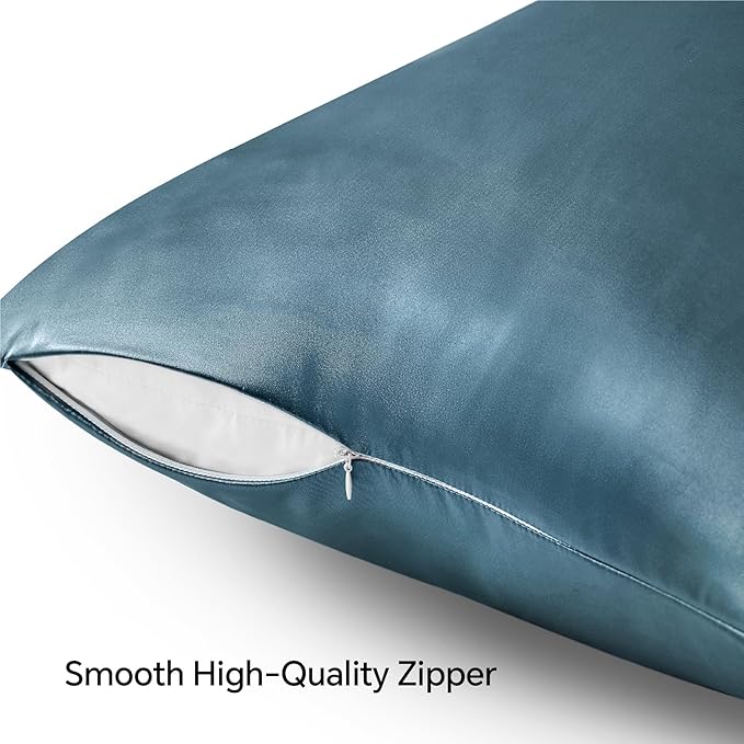 BEDELITE Satin Pillowcase with Zipper, Bluesteel King Size Pillow Cases Set of 2, Super Soft and Cooling Similar to Silk Pillow Cases, Gift for Women Men(20x36 Inches)