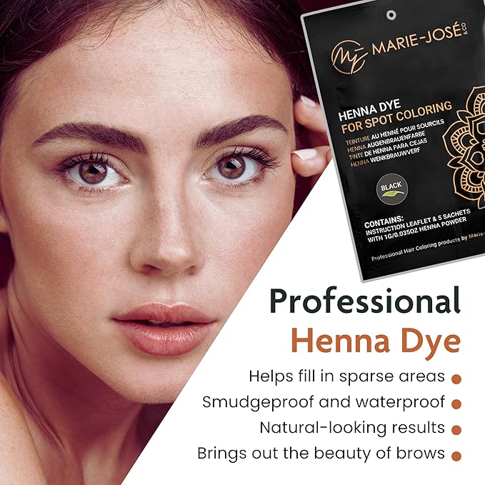 Marie-José & Co Henna Dye Set - Professional Grade Henna Tint for Spot Coloring - Good for 50 Applications (Black)