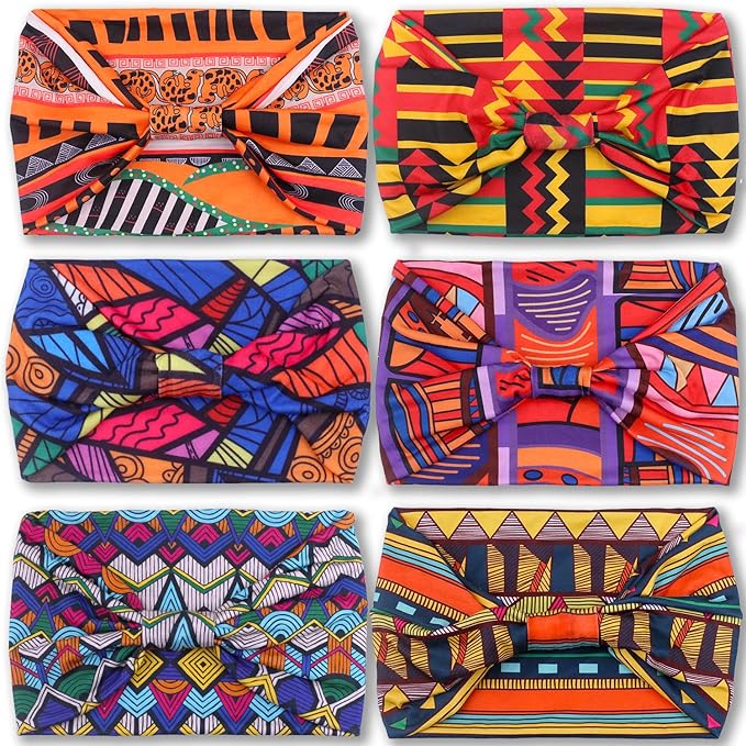 IVARYSS Wide Headbands for Women, Knotted Head Wraps Turbans, Large African Style Head Bands Hair Accessories, 6 Pack (African)