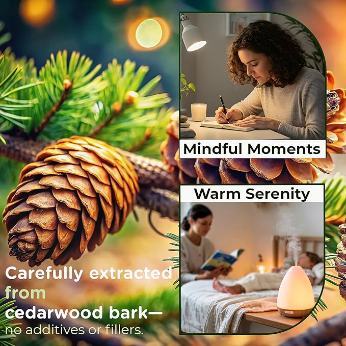 Cedarwood Essential Oil – Pure and Natural Warm Woody Cedar Aroma for Diffusers, Aromatherapy, Hair and Skin Care, Scalp Massage, Soap and Candle Making – with Glass Dropper, 4 oz