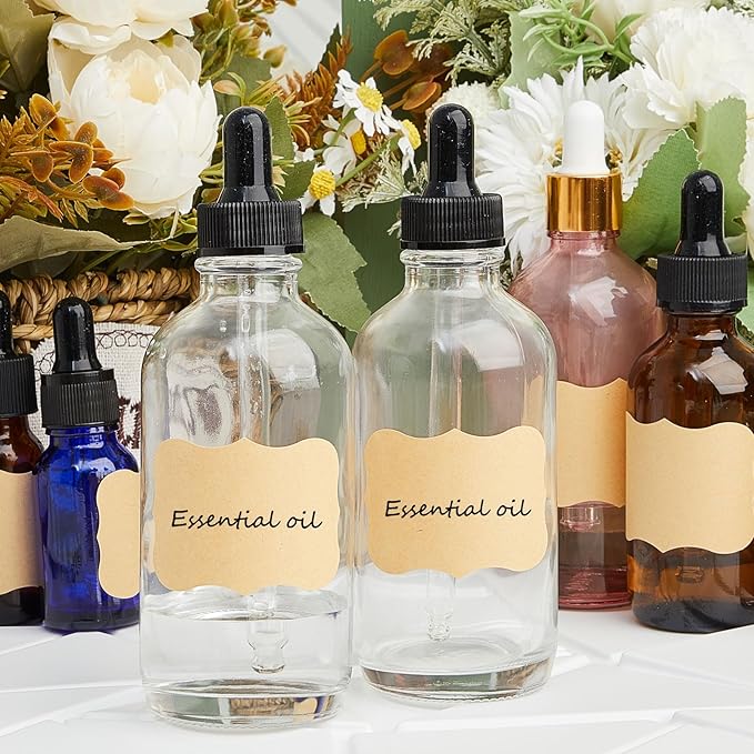 Lallisa 48 Pack Essential Oil Dropper Bottle Glass Dropper Bottles DIY for DIY essential Oil Perfume with Funnels Pipettes Labels for Bathrooms, Hotels, Labs (120 Ml,4 oz,Clear)