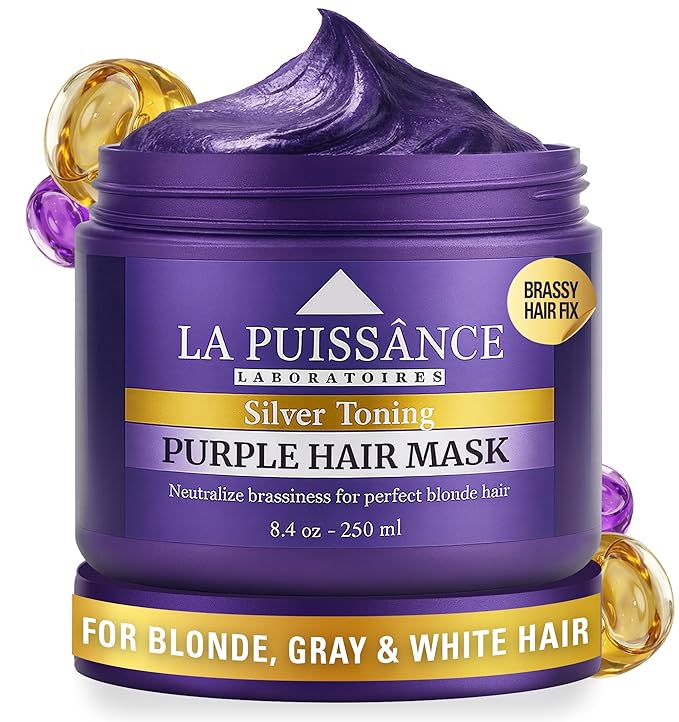 LA PUISSANCE Purple Hair Mask for Blonde Hair, Gray or White Hair - Toner for Blonde Hair Neutralizes Yellow & Brassy Tones - Keratin Purple Mask Deep Conditioning - Hair Toner for Highlighted Hair