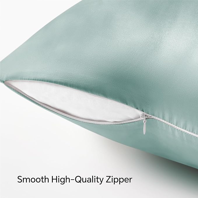 BEDELITE Satin Pillowcase with Zipper, Haze Blue King Size Pillow Cases Set of 2, Super Soft and Cooling Similar to Silk Pillow Cases, Gift for Women Men(20x36 Inches)