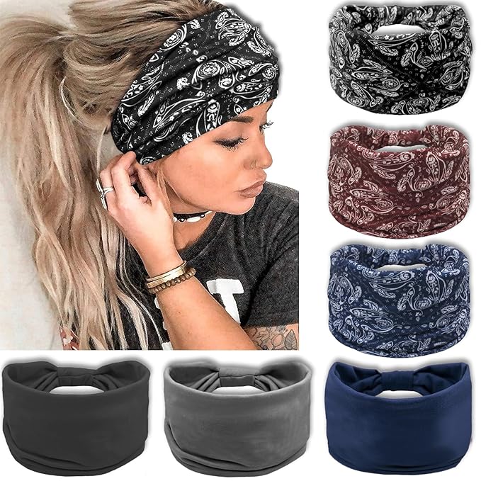 IVARYSS Wide Headbands for Women, Knotted Head Wraps Turbans, Large African Style Head Bands Hair Accessories, 6 Pack (Boho Set1)