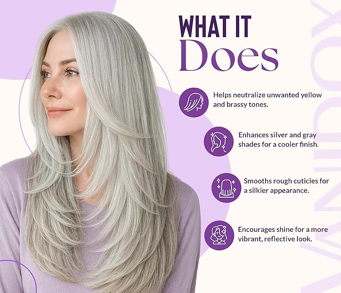 Silver Shine Purple Hair Mask for Gray Hair – Deep Conditioning Toner Treatment to Neutralize Brassiness, Restore Moisture & Brighten Dull Hair – Paraben & Sulfate Free, Made in USA, 8oz