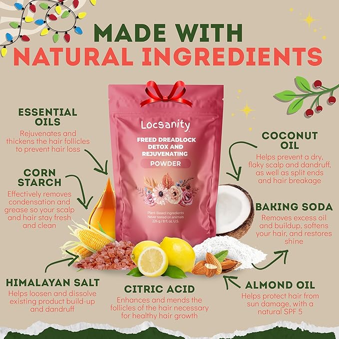 Locsanity Dreadlock Hair Scalp Detox - Deep Clean Dreadlock Powder, Cleansing Conditioner - Natural Hair Cleanser for Build Up - ACV Alternative, Loc Care and Maintenance Products