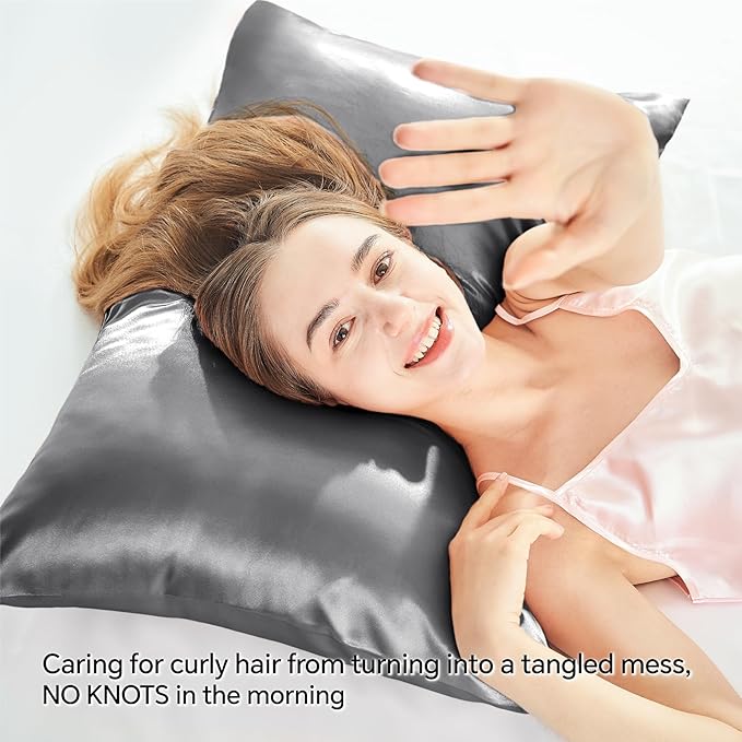 BEDELITE Satin Pillowcase with Zipper 4 Pack, Dark Grey Pillow Cases Queen Size, Super Soft and Cooling Similar to Silk Pillow Cases, Gift for Women Men(20x30 Inches)