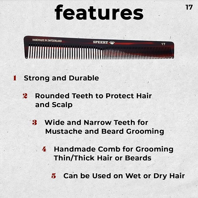 #17 Handmade Wide Narrow Tooth Mustache Beard Comb Small Tortoise Havana Acetate Thick Coarse Curly Fine Short Pocket Sized Facial Hair Grooming Tangle Free Beard Straightener Growth Care Comb
