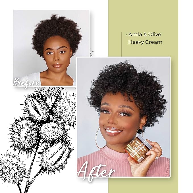 Qhemet Biologics Amla & Olive Heavy Cream - Moisturizing Balm for Extremely Dry & 4C Hair - Adds Soft, Supple Moisture & Hydration to Afros, Coils, Curls, Puffs, Twists, Braids, Locs & More (8.9 oz)