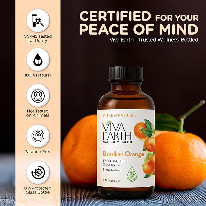 Brazilian Orange Essential Oil – Pure and Natural Orange Citrus Aroma for Diffusers, Aromatherapy, Hair and Scalp Care, Skin Care, Massage Oils, Soap and Candle Making – with Dropper, 4 Oz
