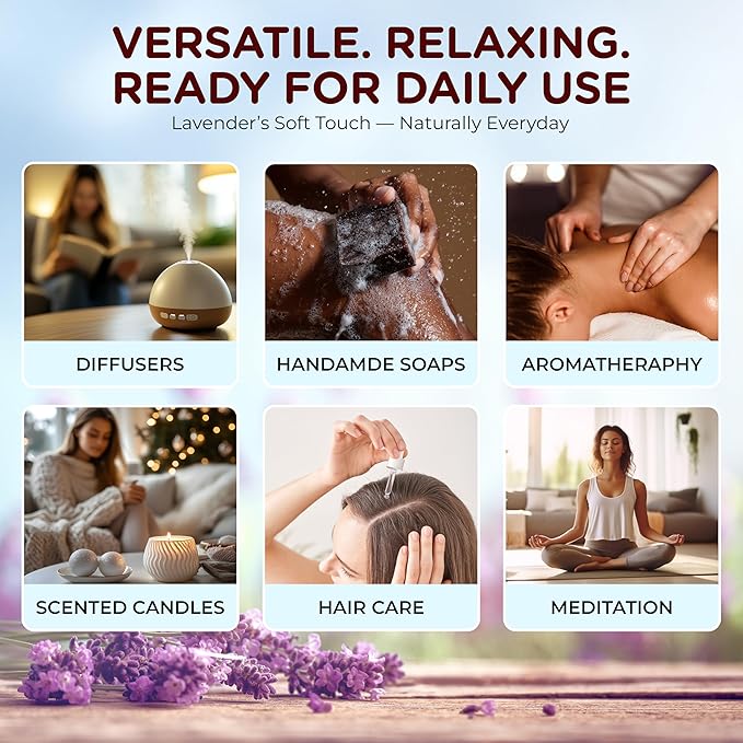 Lavendar Essential Oil – Pure and Natural – Premium Grade for Home Diffusers, Aromatherapy, Massage and Humidifiers, 4 Fl. Oz