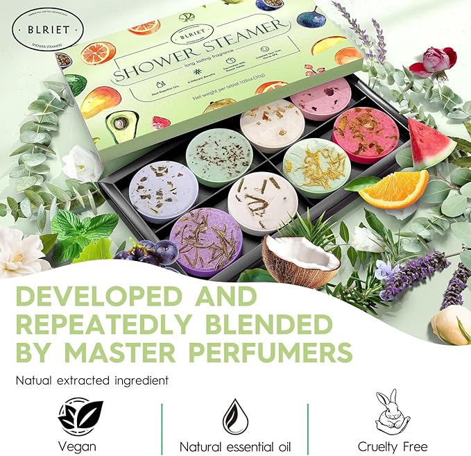 Shower Steamers Aromatherapy - 8 Pack Shower Bombs Fruit Scents with Essential Oils, Birthday Gifts for Girlfriend, Her, Men, Mom, Teens, Self Care Relaxation Home SPA Stress Relief