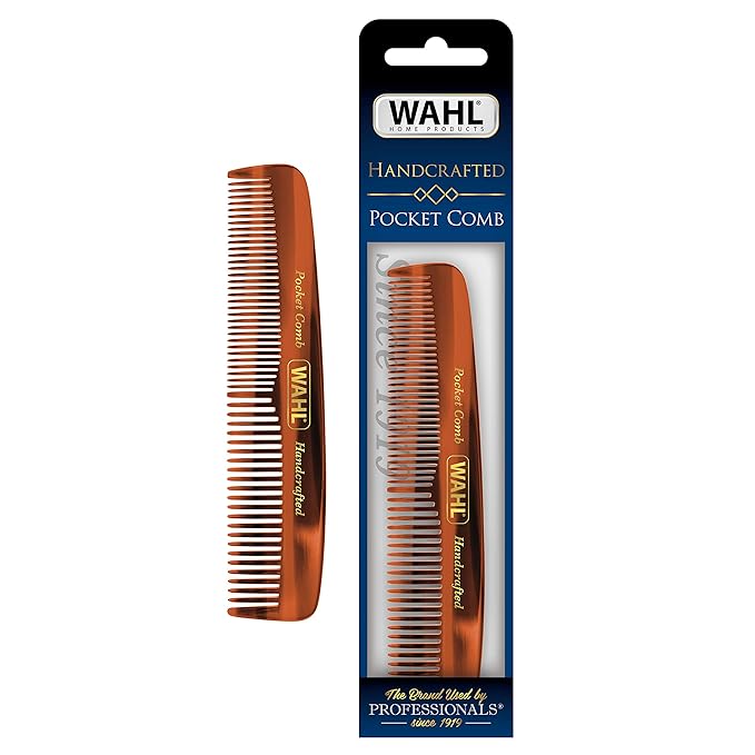 Wahl Beard, Mustache, & Hair Pocket Comb for Men's Grooming - Handcrafted & Hand Cut with Cellulose Acetate - Smooth, Rounded Tapered Teeth - Model 3324