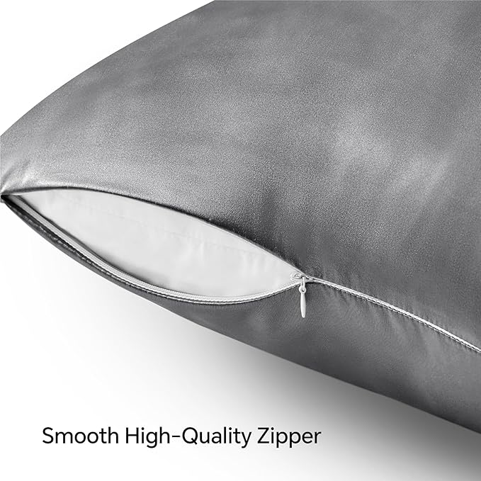 BEDELITE Satin Pillowcase with Zipper 4 Pack, Dark Grey Pillow Cases Queen Size, Super Soft and Cooling Similar to Silk Pillow Cases, Gift for Women Men(20x30 Inches)
