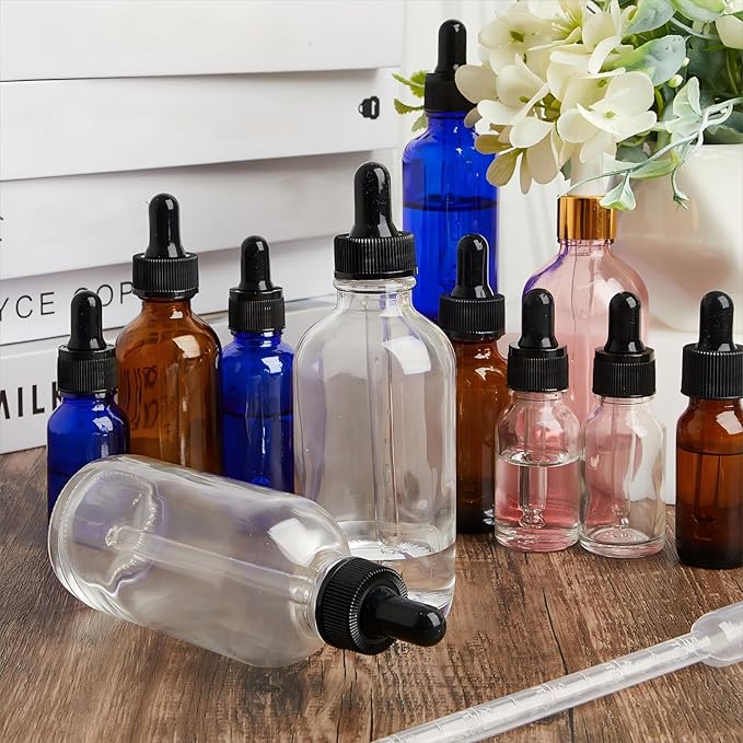 Lallisa 48 Pack Essential Oil Dropper Bottle Glass Dropper Bottles DIY for DIY essential Oil Perfume with Funnels Pipettes Labels for Bathrooms, Hotels, Labs (120 Ml,4 oz,Clear)