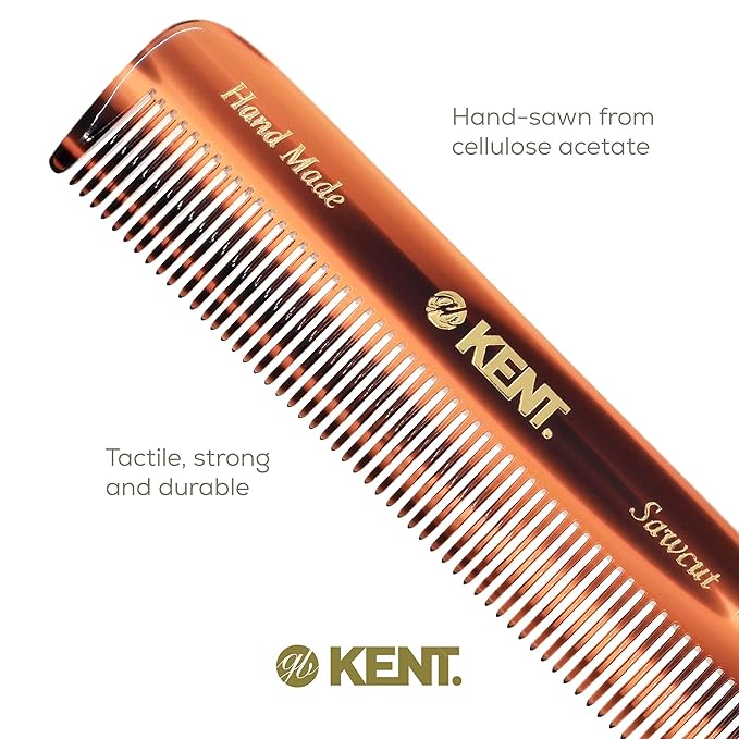 Kent A FOT Tortoiseshell Fine Tooth Handmade Pocket Comb for Men, Women and Kids, Hair Comb Straightener for Grooming and Styling, Beard and Mustache, Saw Cut and Hand Polished, Made in England