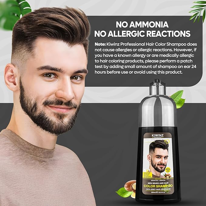 Light Brown Hair Color Shampoo for Men – 5 in 1 Hair Dye Shampoo for Grey Hair - Instant Hair Dye with 100% Color Accuracy with Natural Ingredients - Ammonia Free - 500ml
