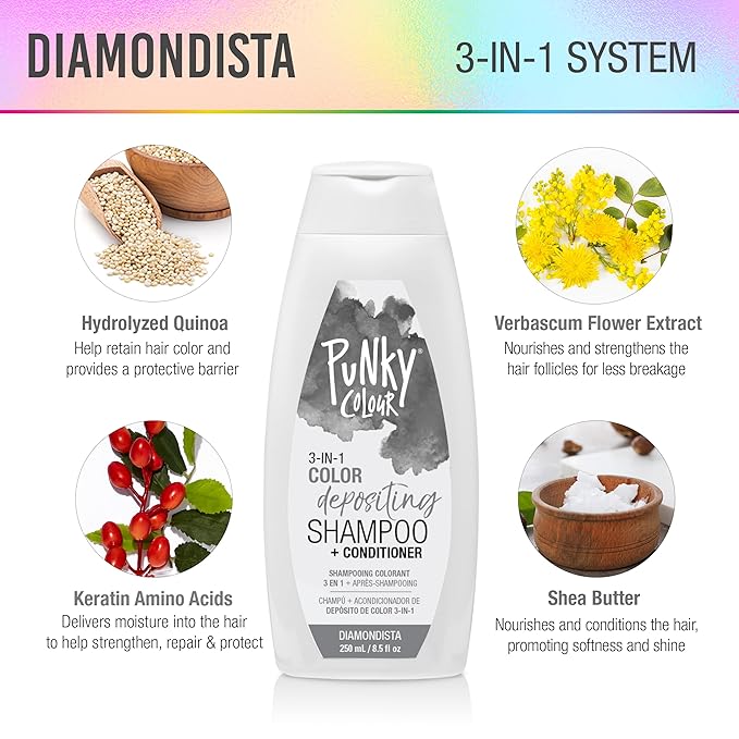 Punky Colour 3-in-1 Color Depositing Hair Cleanser & Conditioner, 8.5 fl oz. (Diamondista)