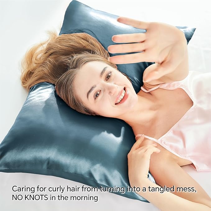 BEDELITE Satin Pillowcase with Zipper, Bluesteel King Size Pillow Cases Set of 2, Super Soft and Cooling Similar to Silk Pillow Cases, Gift for Women Men(20x40 Inches)