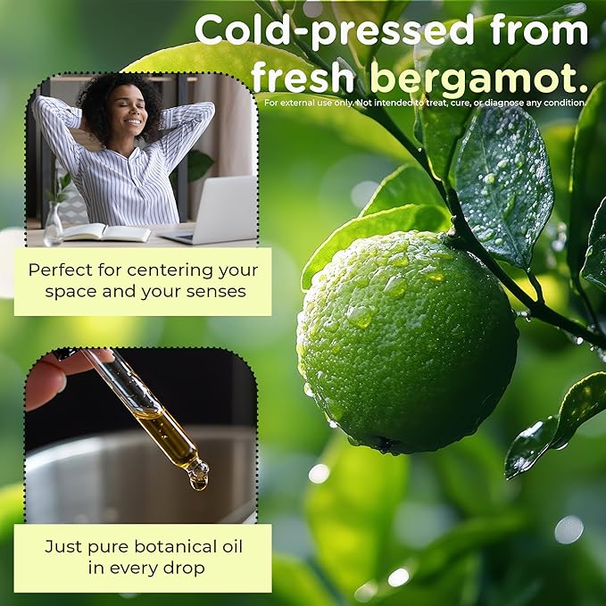 Bergamot Essential Oil – Pure & Natural Citrus Oil for Diffuser, Hair, Face, Skin Care, Aromatherapy, Scalp & Body Massage, Soap & Candle Making – with Dropper, 1 Fl Oz