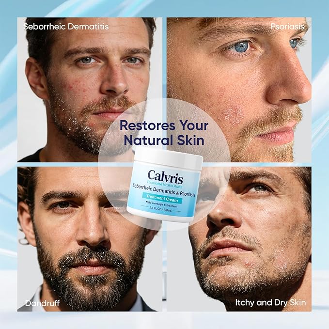 Calvris Scalp & Beard Comfort Cream – Steroid-Free Botanical Formula with Kudzu Root, Goldthread & Jojoba Extract for Dry, Flaky or Sensitive Skin, Cooling Non-Greasy Texture, 3.4 fl oz (1)