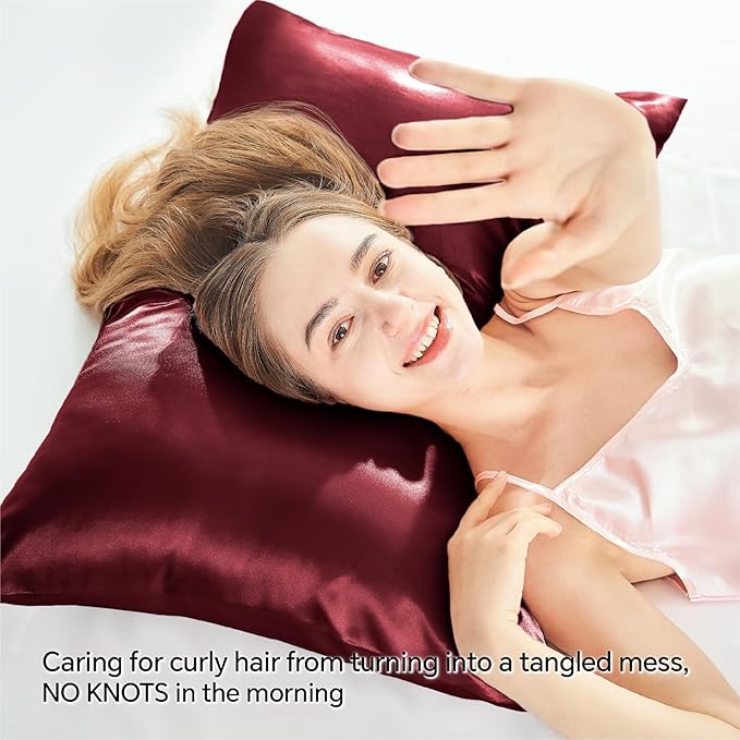 BEDELITE Satin Pillowcase with Zipper, Burgundy Pillow Cases Queen Size Set of 2, Super Soft and Cooling Similar to Silk Pillow Cases, Gift for Women Men(20x30 Inches)