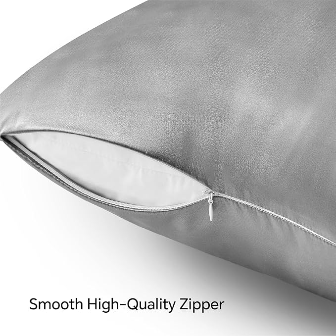 BEDELITE Satin Pillowcase with Zipper 4 Pack, Grey Pillow Cases King Size, Super Soft and Cooling Similar to Silk Pillow Cases, Gift for Women Men(20x40 Inches)