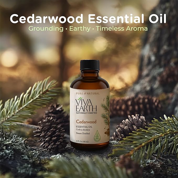 Cedarwood Essential Oil – Pure and Natural Warm Woody Cedar Aroma for Diffusers, Aromatherapy, Hair and Skin Care, Scalp Massage, Soap and Candle Making – with Glass Dropper, 4 oz