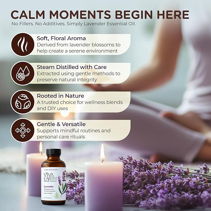 Lavendar Essential Oil – Pure and Natural – Premium Grade for Home Diffusers, Aromatherapy, Massage and Humidifiers, 4 Fl. Oz