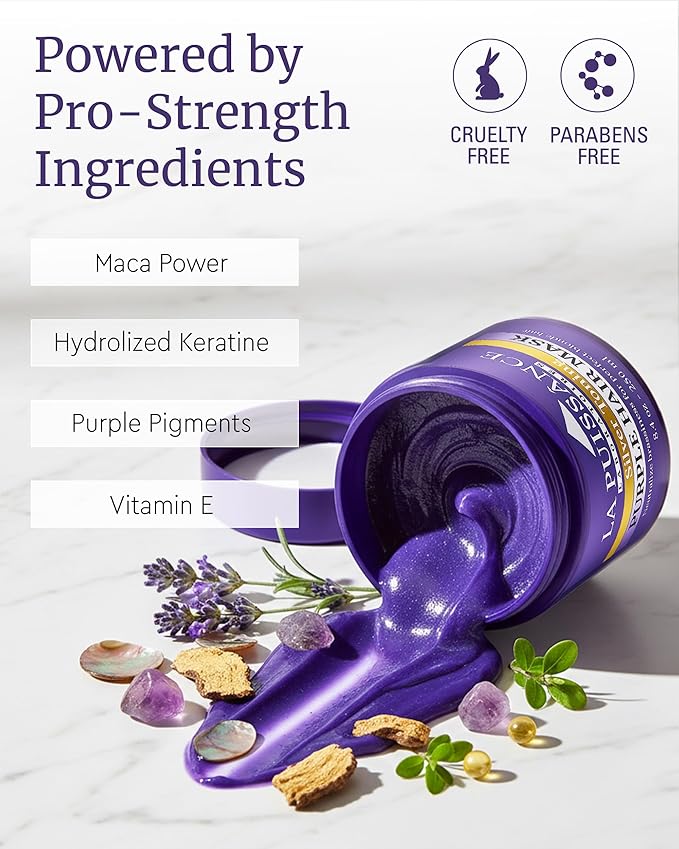 LA PUISSANCE Purple Hair Mask for Blonde Hair, Gray or White Hair - Toner for Blonde Hair Neutralizes Yellow & Brassy Tones - Keratin Purple Mask Deep Conditioning - Hair Toner for Highlighted Hair