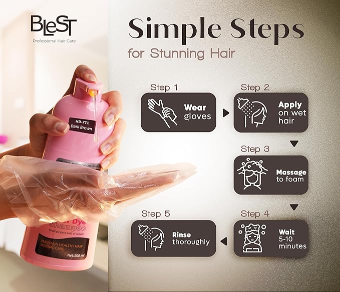 Hair Dye 2-in-1 Shampoo Color for Quick Gray Coverage – Semi Permanent Hair Color for Men and Women – 500ml (Dark Brown)