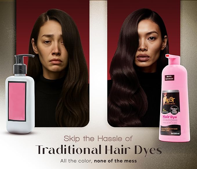 Hair Dye 2-in-1 Shampoo Color for Quick Gray Coverage – Semi Permanent Hair Color for Men and Women – 500ml (Dark Brown)