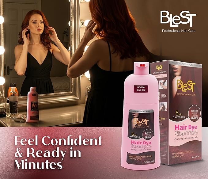 Hair Dye 2-in-1 Shampoo Color for Quick Gray Coverage – Semi Permanent Hair Color for Men and Women – 500ml (Dark Red)