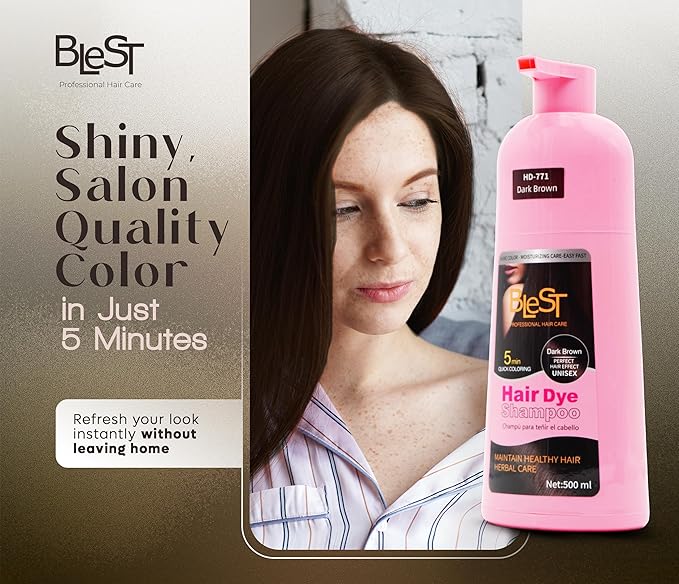 Hair Dye 2-in-1 Shampoo Color for Quick Gray Coverage – Semi Permanent Hair Color for Men and Women – 500ml (Dark Brown)