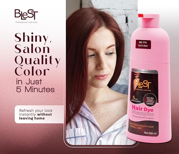 Hair Dye 2-in-1 Shampoo Color for Quick Gray Coverage – Semi Permanent Hair Color for Men and Women – 500ml (Dark Red)