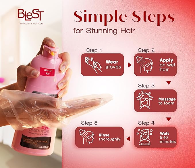 Hair Dye 2-in-1 Shampoo Color for Quick Gray Coverage – Semi Permanent Hair Color for Men and Women – 500ml (Red)