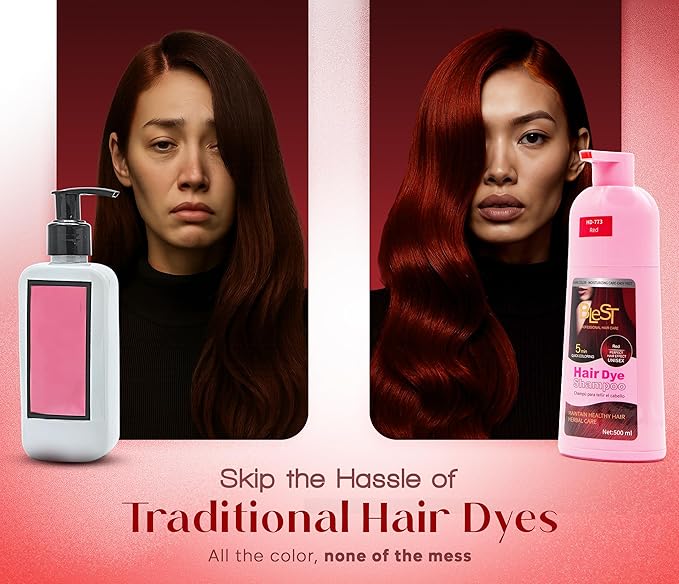 Hair Dye 2-in-1 Shampoo Color for Quick Gray Coverage – Semi Permanent Hair Color for Men and Women – 500ml (Red)