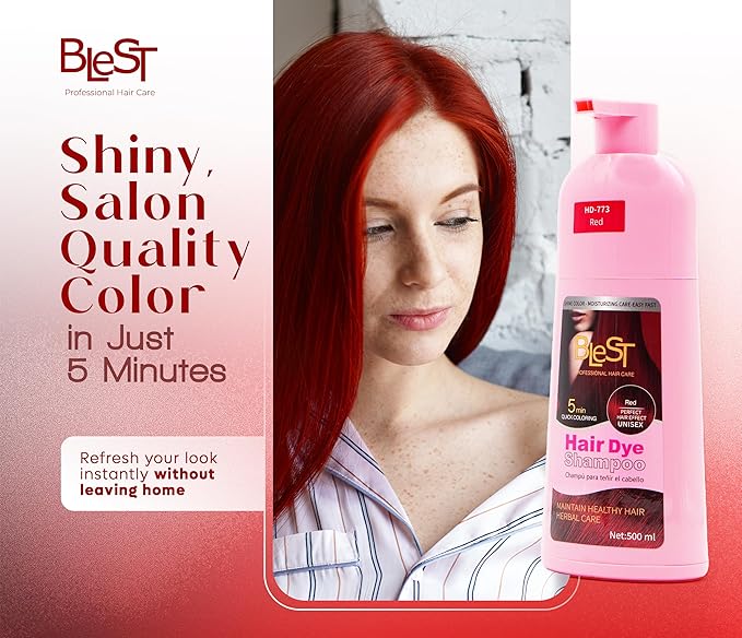 Hair Dye 2-in-1 Shampoo Color for Quick Gray Coverage – Semi Permanent Hair Color for Men and Women – 500ml (Red)